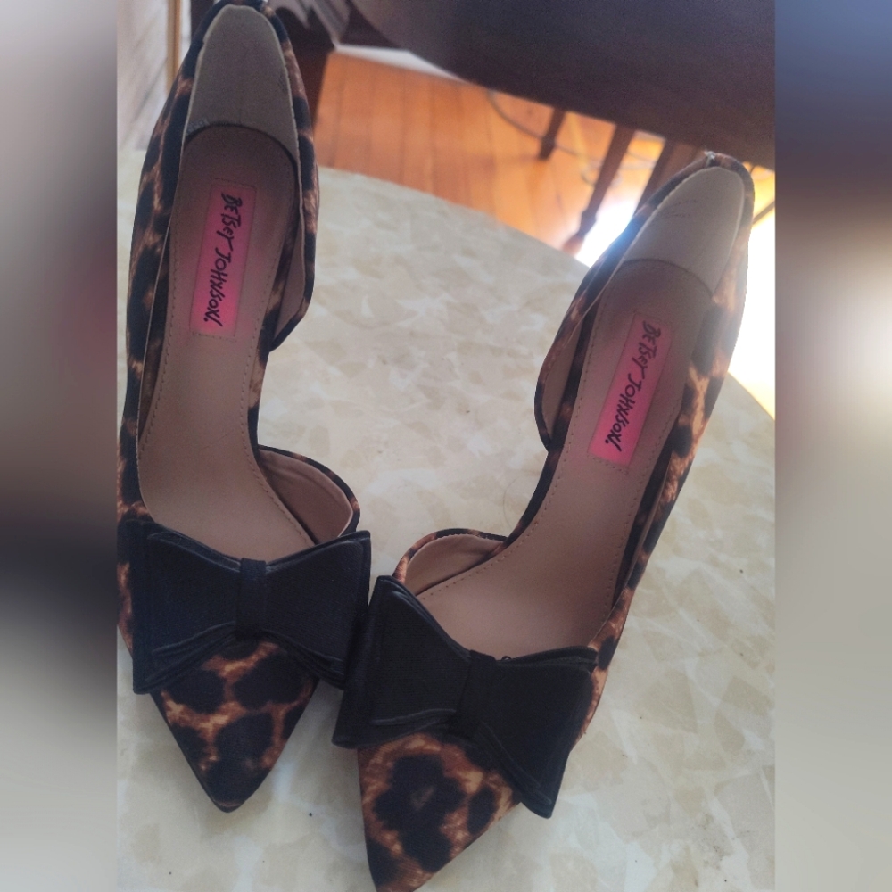 Betsey Johnson Leopard Print Heels with Black Bow